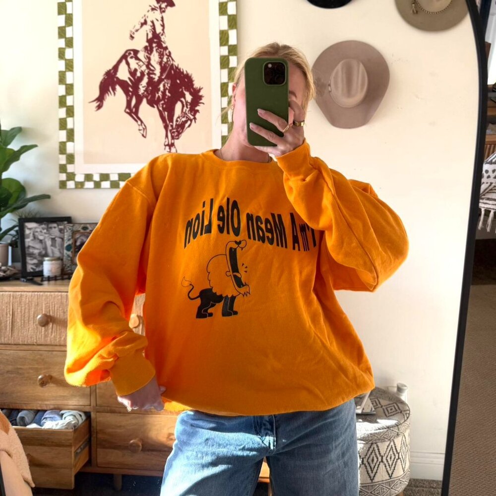 AUGUSTA SPORTSWEAR RETRO ORANGE LION CREWNECK SWEATER WOMENS XL